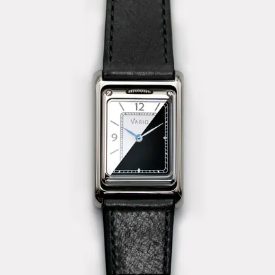Vario Vario VERSA Reversible Dual Time Silver-Black Enamel Quartz Watch