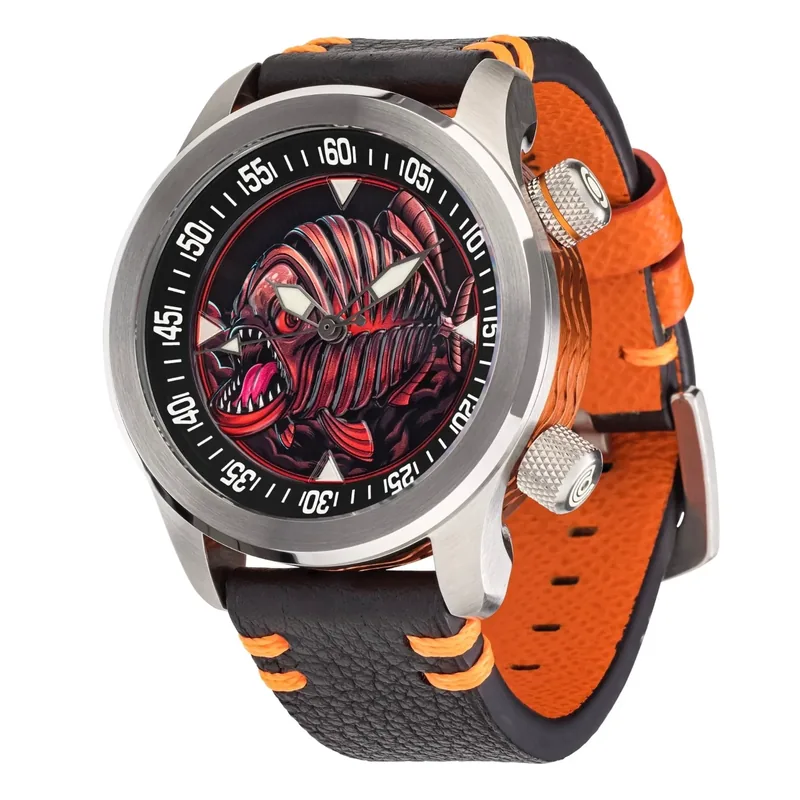 Ocean Crawler Piranha - Orange - Black Inner Bezel