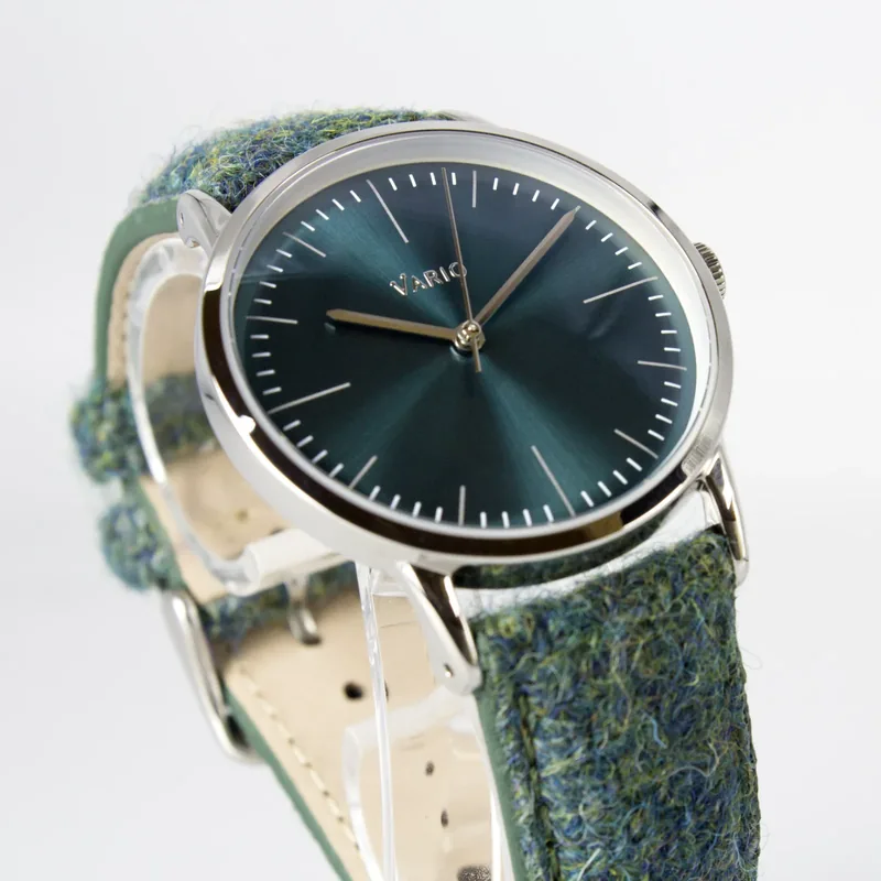 Vario Vario Eclipse Emerald Green Handwound Dress Watch on Harris Tweed Watch Strap