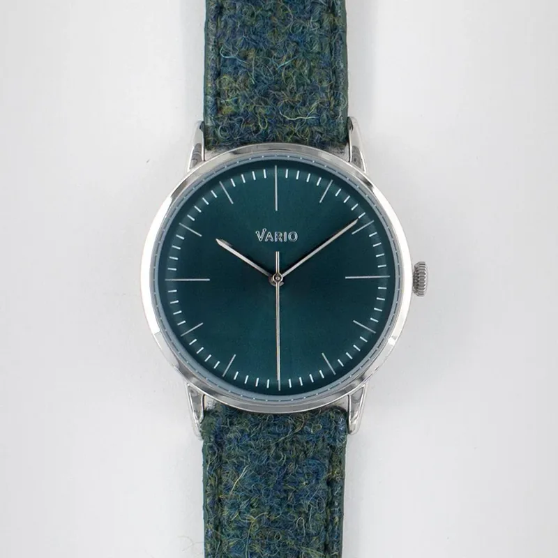 Vario Vario Eclipse Emerald Green Sweeping Quartz Dress Watch on Harris Tweed Watch Strap
