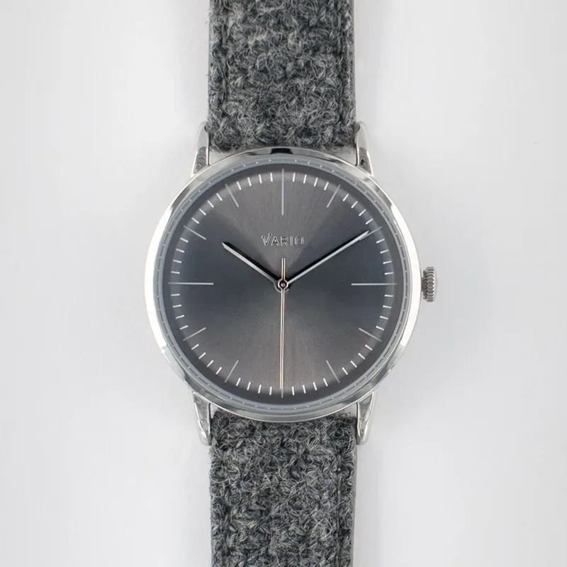 Vario Vario Eclipse Hematite Grey Handwound Dress Watch on Harris Tweed Watch Strap