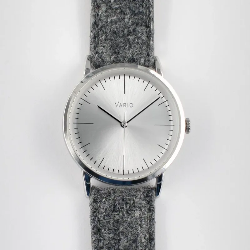 Vario Vario Eclipse Pyrite Silver Sweeping Quartz Dress Watch on Harris Tweed Watch Strap