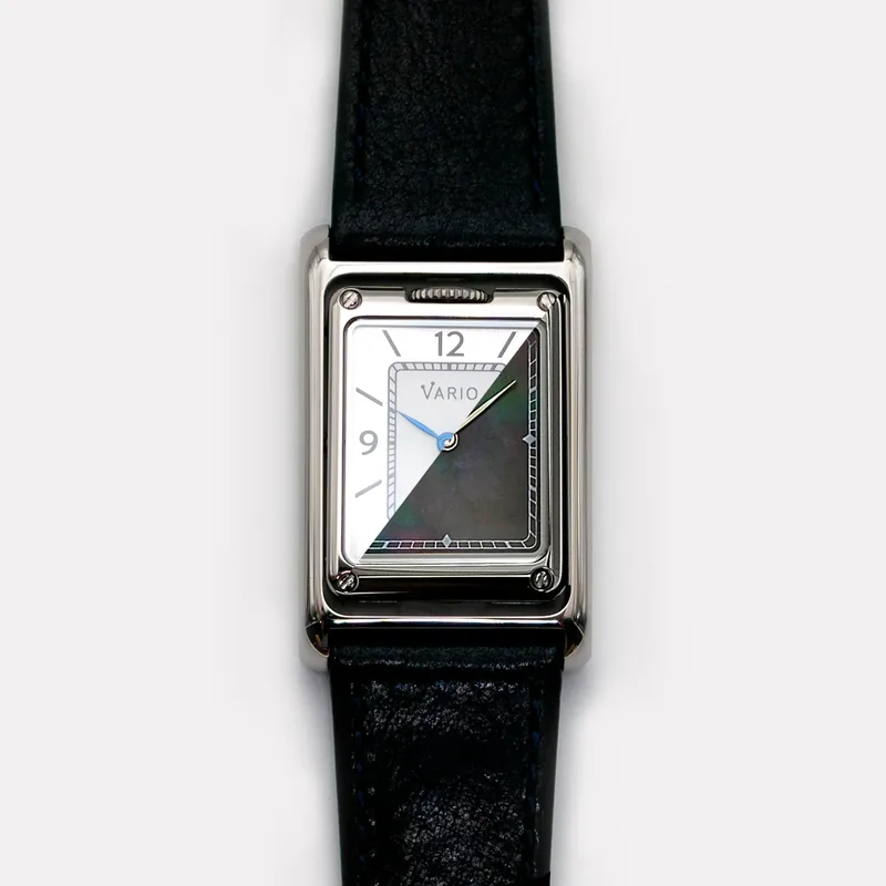 Vario Vario VERSA Reversible Dual Time Silver-Black MoP Quartz Watch