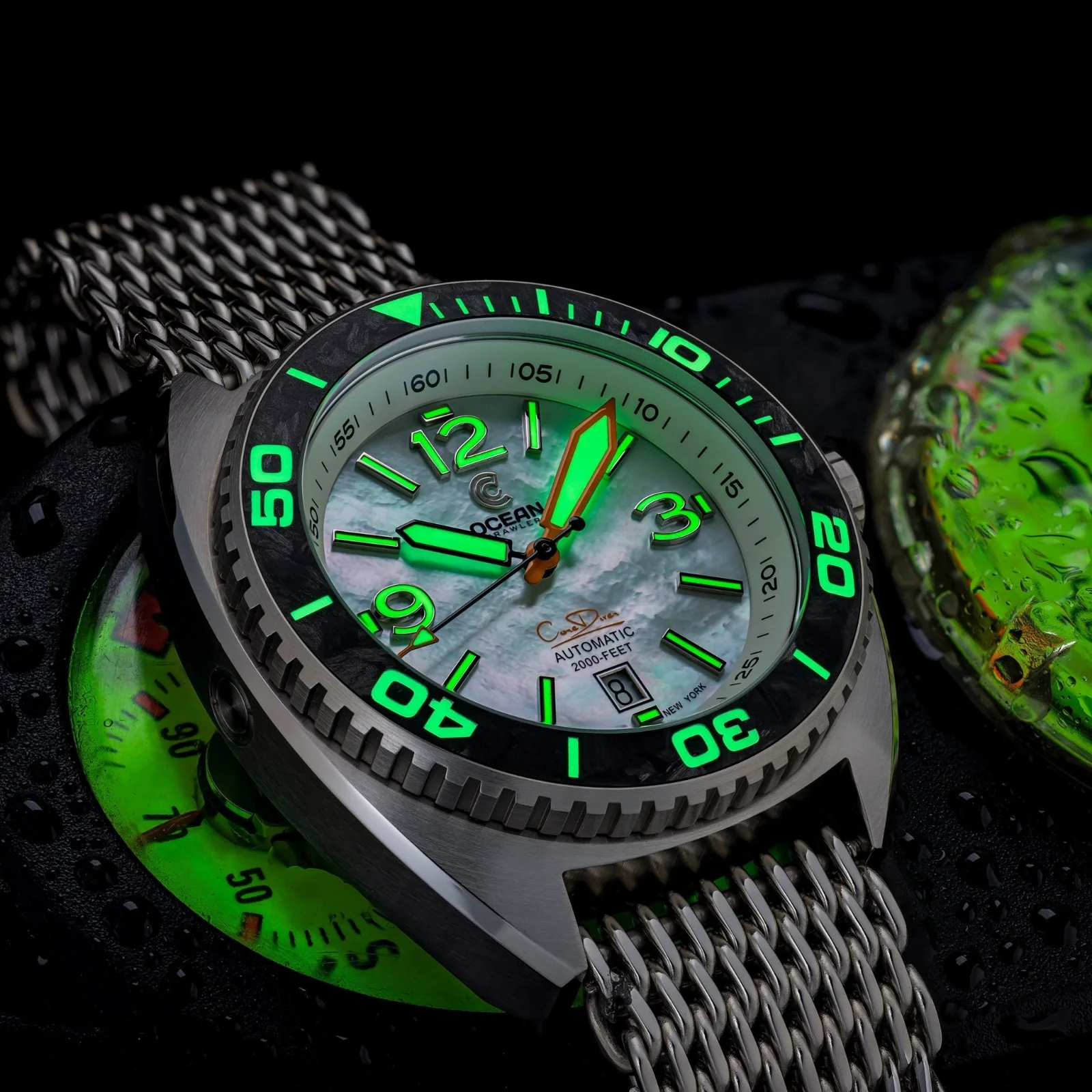 Ocean Crawler Core Diver - White Mother of Pearl - Carbon Fiber Bezel image 2 of 5