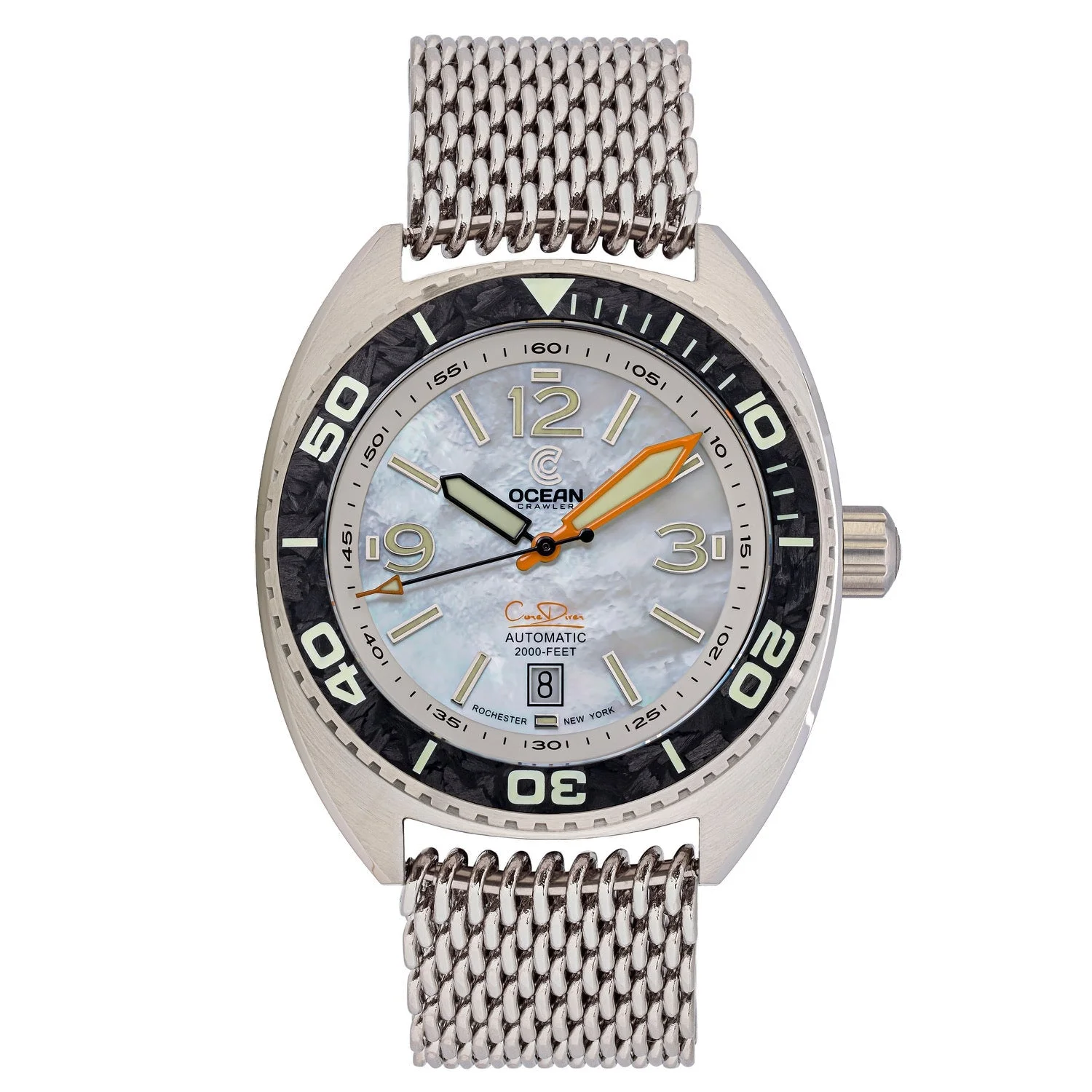 Ocean Crawler Core Diver - White Mother of Pearl - Carbon Fiber Bezel image 1 of 5