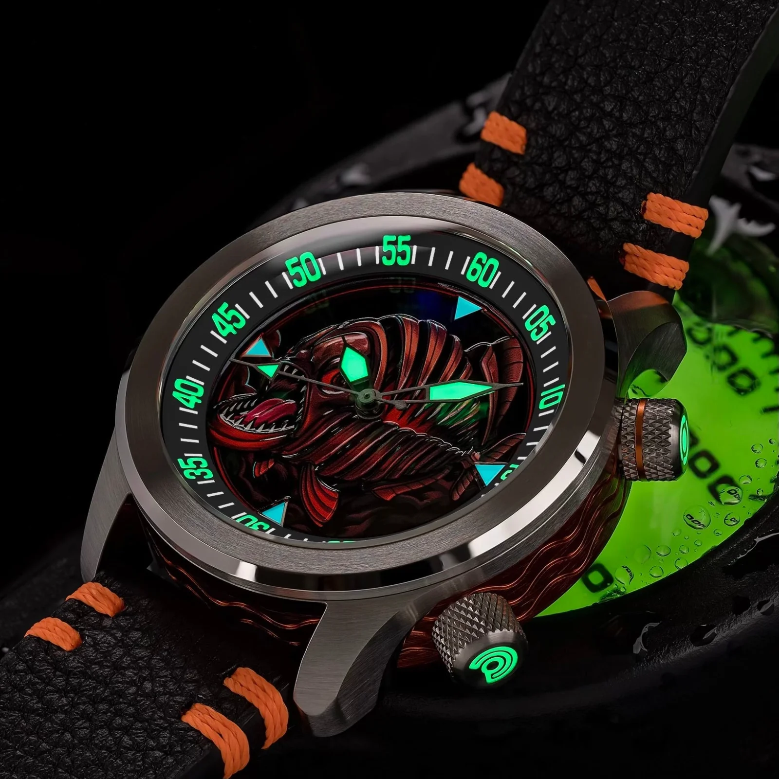 Ocean Crawler Piranha - Orange - Black Inner Bezel image 2 of 5