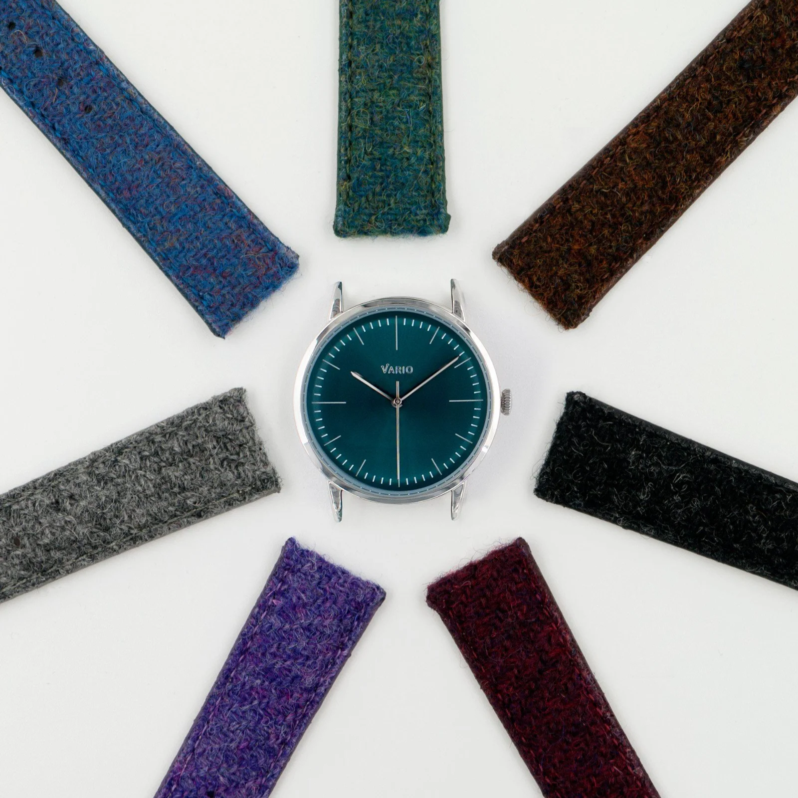 Vario Vario Eclipse Emerald Green Handwound Dress Watch on Harris Tweed Watch Strap image 2 of 5