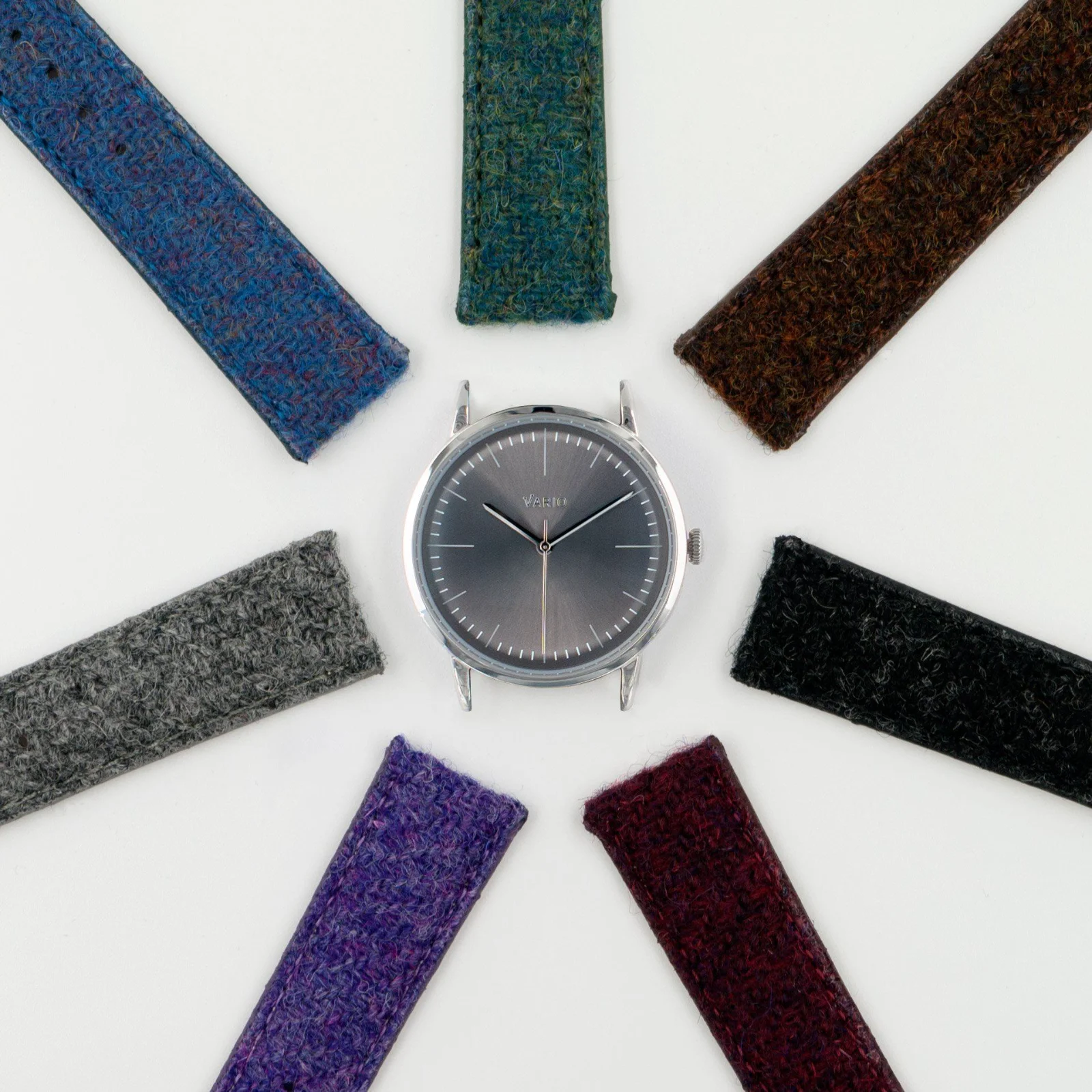 Vario Vario Eclipse Hematite Grey Handwound Dress Watch on Harris Tweed Watch Strap image 2 of 5