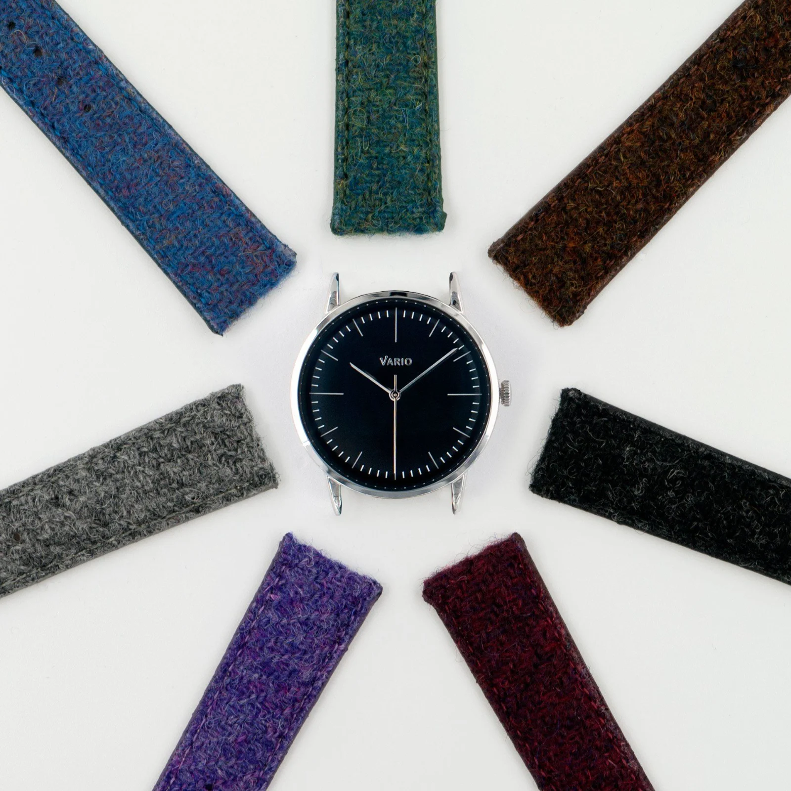 Vario Vario Eclipse Onyx Black Handwound Dress Watch on Harris Tweed Watch Strap image 2 of 5