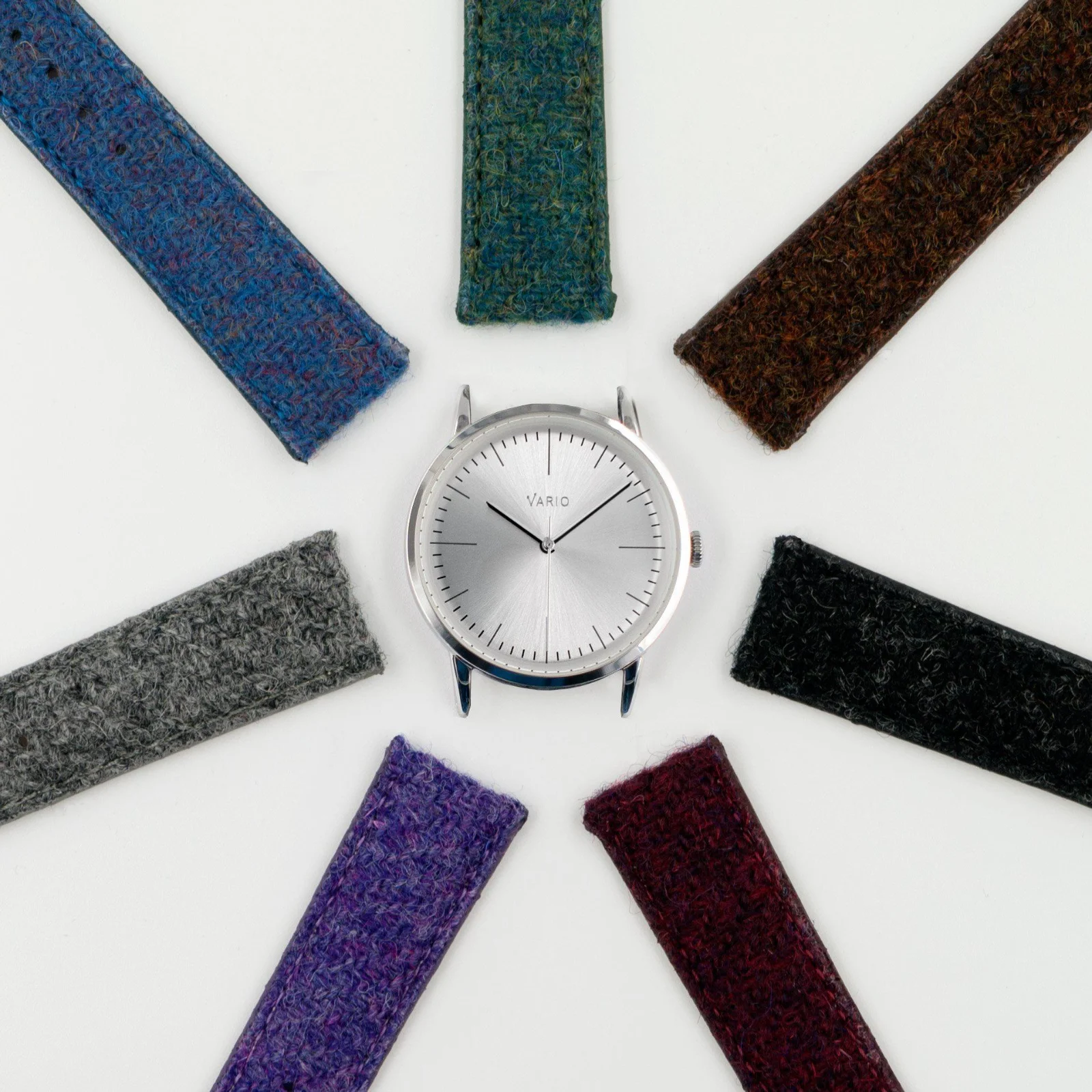 Vario Vario Eclipse Pyrite Silver Handwound Dress Watch on Harris Tweed Watch Strap image 2 of 5