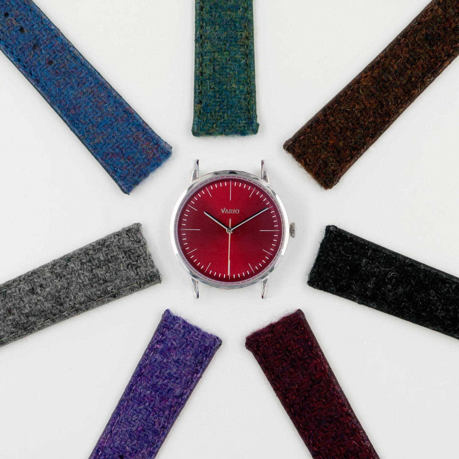 Vario Vario Eclipse Ruby Red Sweeping Quartz Dress Watch on Harris Tweed Watch Strap image 2 of 5