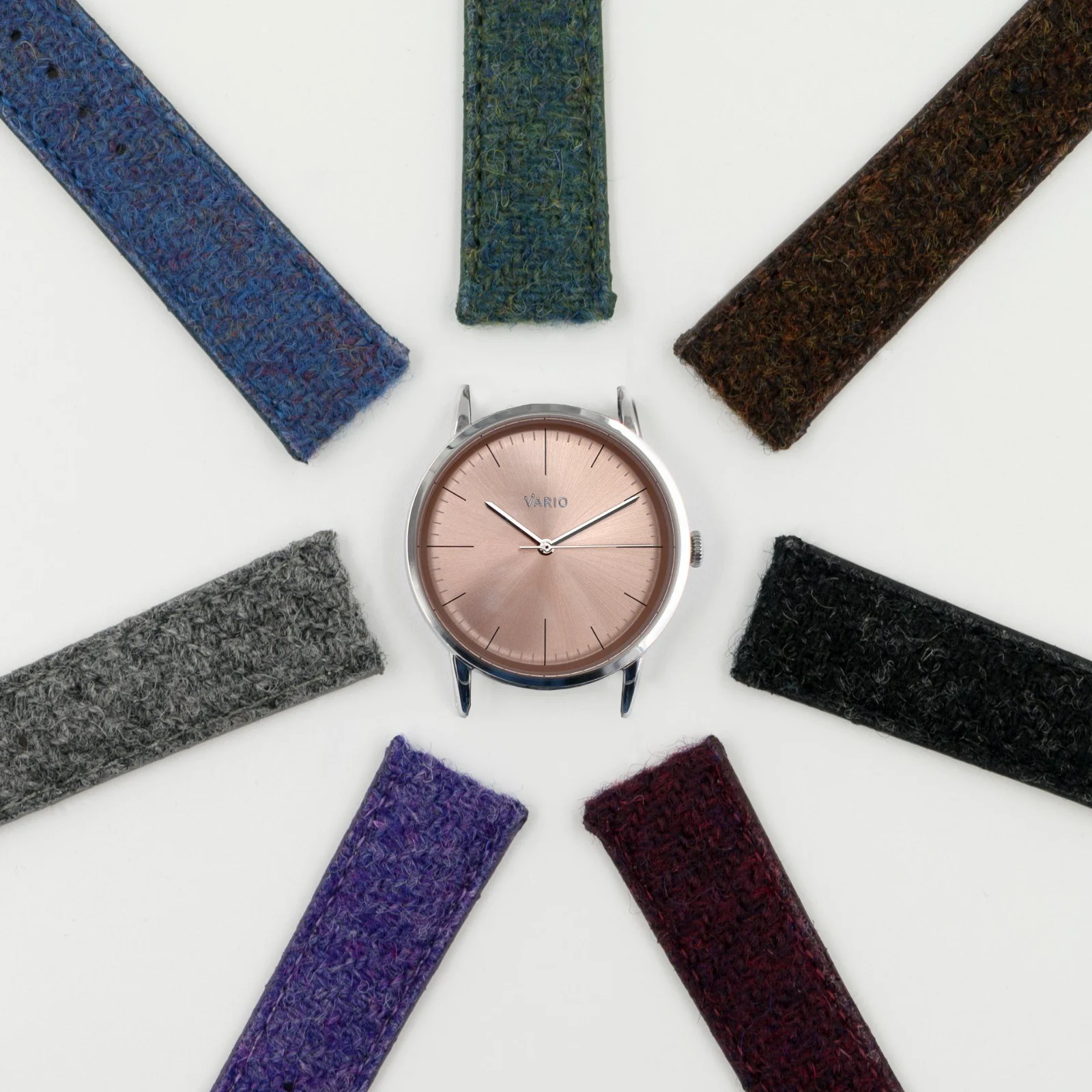 Vario Vario Eclipse SunStone Salmon Sweeping Quartz Dress Watch on Harris Tweed Watch Strap image 2 of 5