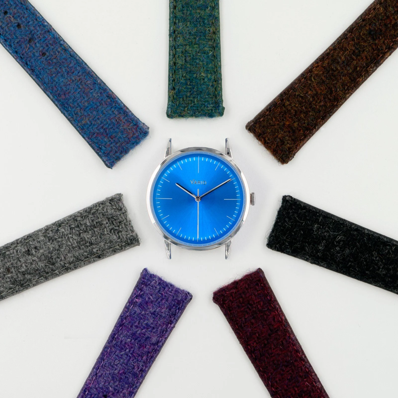 Vario Vario Eclipse Topaz Blue Handwound Dress Watch on Harris Tweed Watch Strap image 2 of 5
