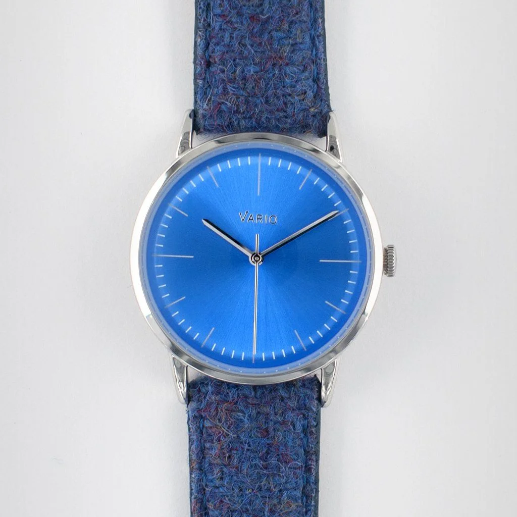 Vario Vario Eclipse Topaz Blue Sweeping Quartz Dress Watch on Harris Tweed Watch Strap image 1 of 5